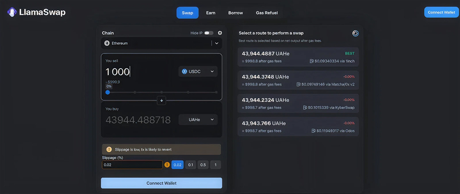 Приклад обміну токенів на UAHe через DEX-інтерфейс